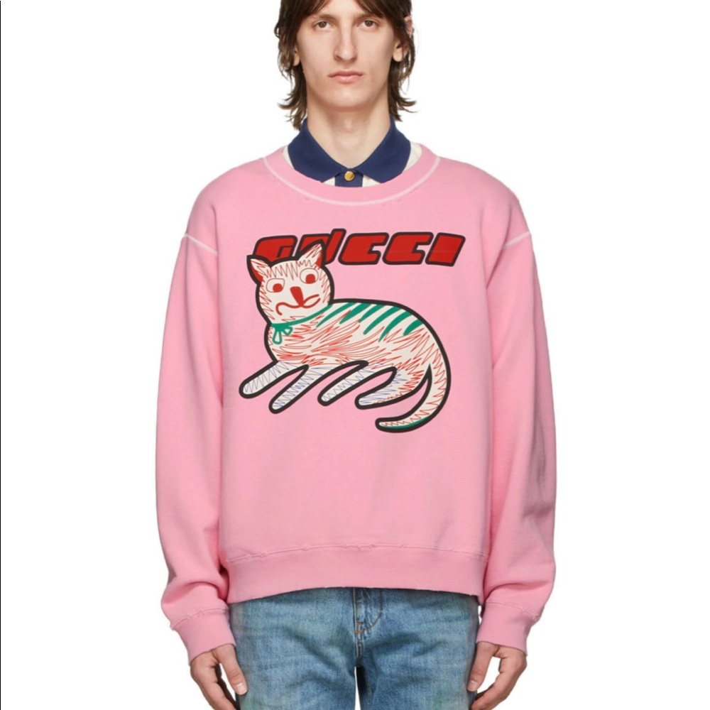 Gucci cat-print organic-cotton sweatshirt pink - Picture 14 of 15
